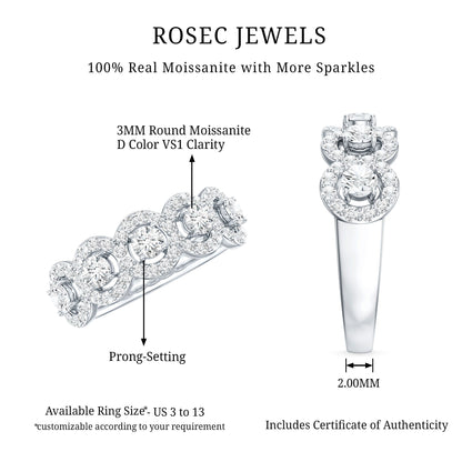 Certified Round Cut Moissanite Halo Classic Band Ring
