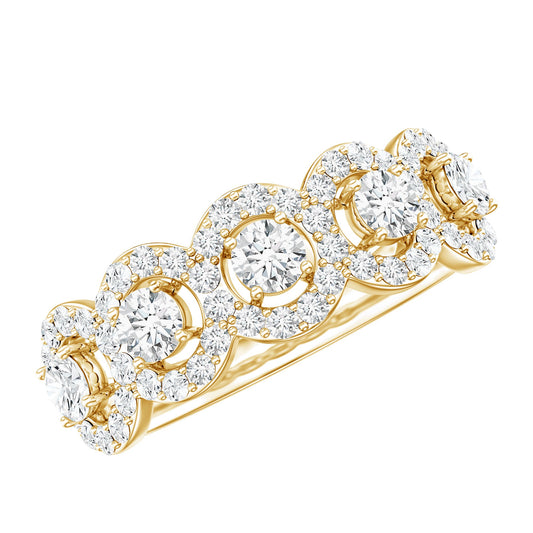 Certified Round Cut Moissanite Halo Classic Band Ring