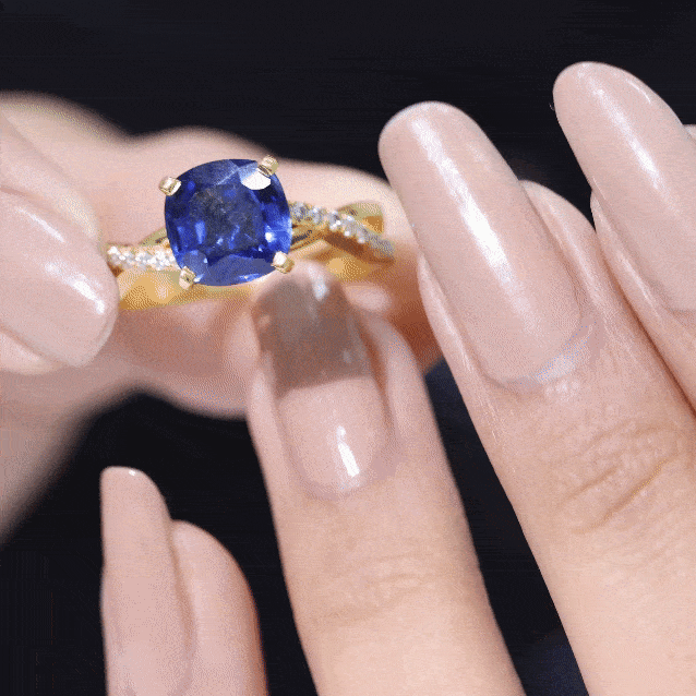 Certified 2.7 Carat Cushion Cut Lab Grown Blue Sapphire Engagement Ring with Diamond