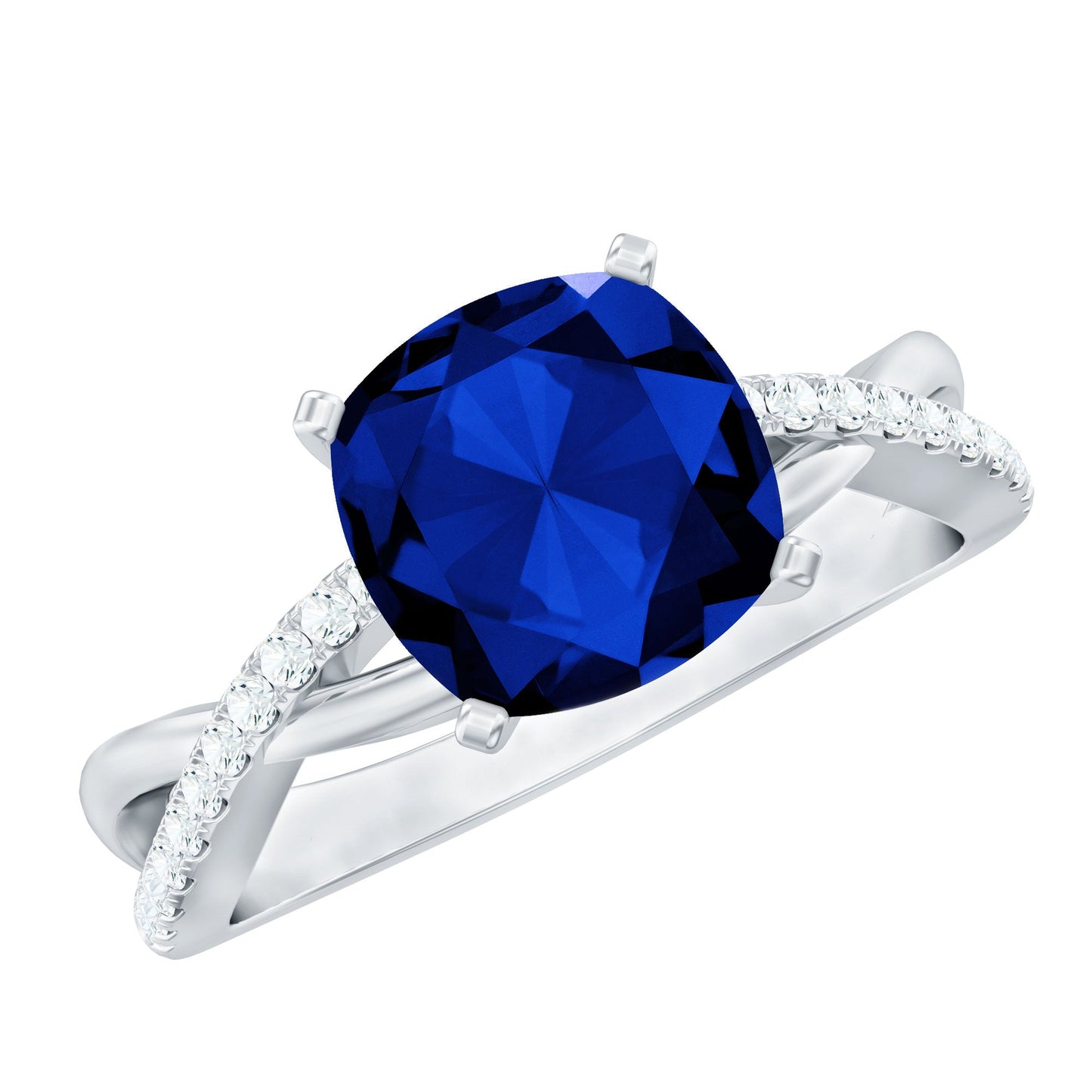 Certified 2.7 Carat Cushion Cut Lab Grown Blue Sapphire Engagement Ring with Diamond