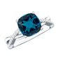 2.8 Carat Cushion Cut London Blue Topaz Solitaire Engagement Ring with Diamond Crossover Shank
