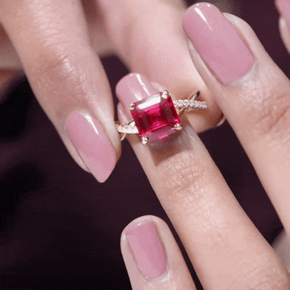 Asscher Cut Lab Grown Ruby Solitaire Ring with Diamond Infinity Shank