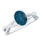 1 Carat Oval Cut London Blue Topaz Solitaire Engagement Ring with Diamond Spiral Shank