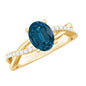 1 Carat Oval Cut London Blue Topaz Solitaire Engagement Ring with Diamond Spiral Shank