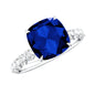 Classic 2.75 Carat Lab Grown Blue Sapphire Cushion Cut Engagement Ring with Diamond
