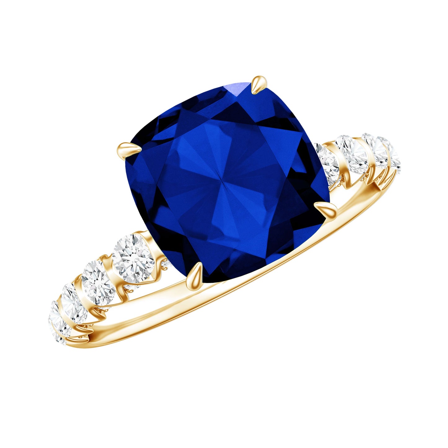 Classic 2.75 Carat Lab Grown Blue Sapphire Cushion Cut Engagement Ring with Diamond
