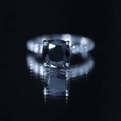 Cushion Cut Created Black Diamond and Diamond Solitaire Ring
