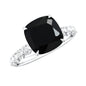 Cushion Cut Created Black Diamond and Diamond Solitaire Ring