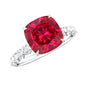 2 Carat Cushion Cut Lab Created Ruby Engagement Ring with Diamond Side Stones
