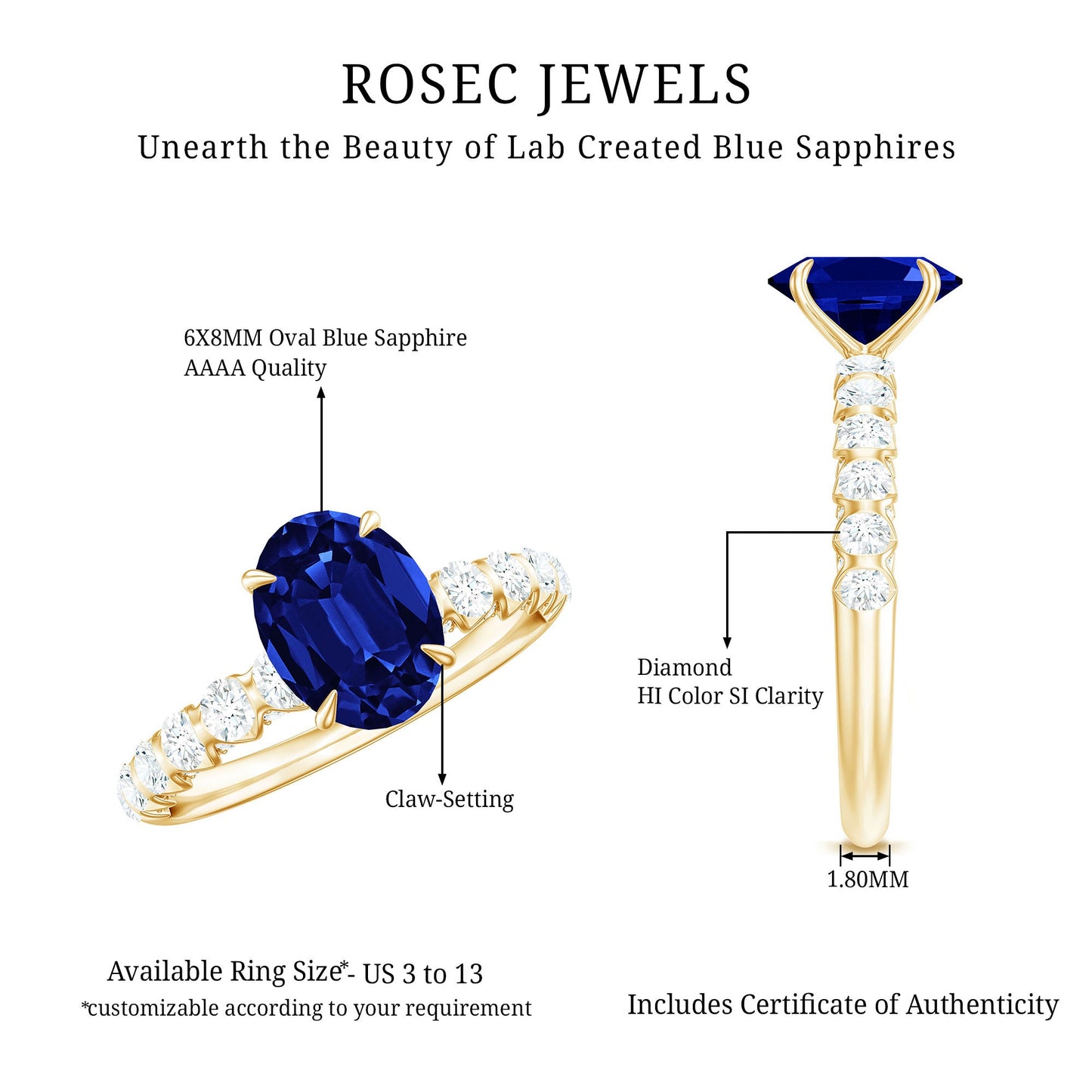 Certified 1.5 Carat Oval Lab Grown Blue Sapphire Engagement Ring with Diamond