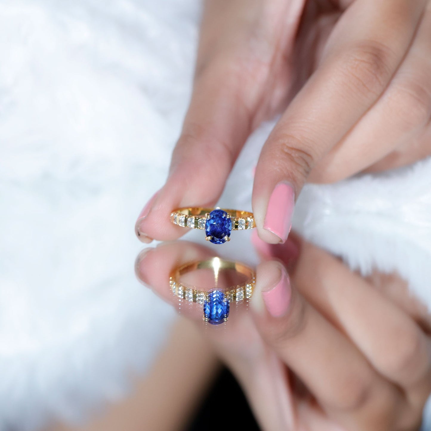 Certified 1.5 Carat Oval Lab Grown Blue Sapphire Engagement Ring with Diamond