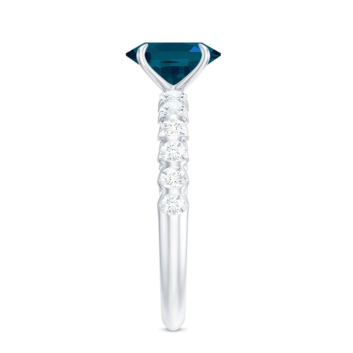 1 Carat Oval Cut London Blue Topaz Solitaire Engagement Ring with Diamond Side Stones