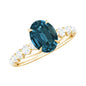 1 Carat Oval Cut London Blue Topaz Solitaire Engagement Ring with Diamond Side Stones