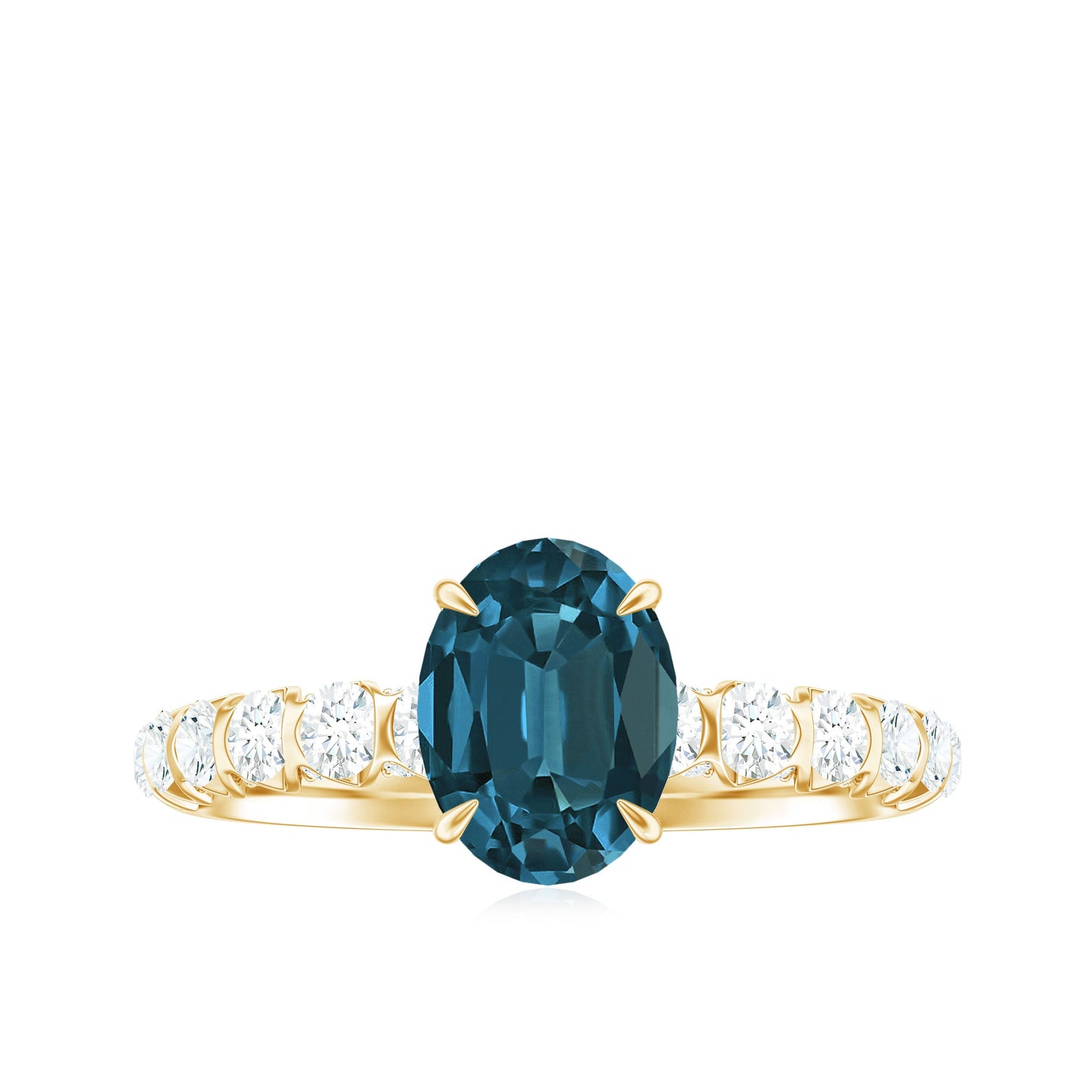 1 Carat Oval Cut London Blue Topaz Solitaire Engagement Ring with Diamond Side Stones