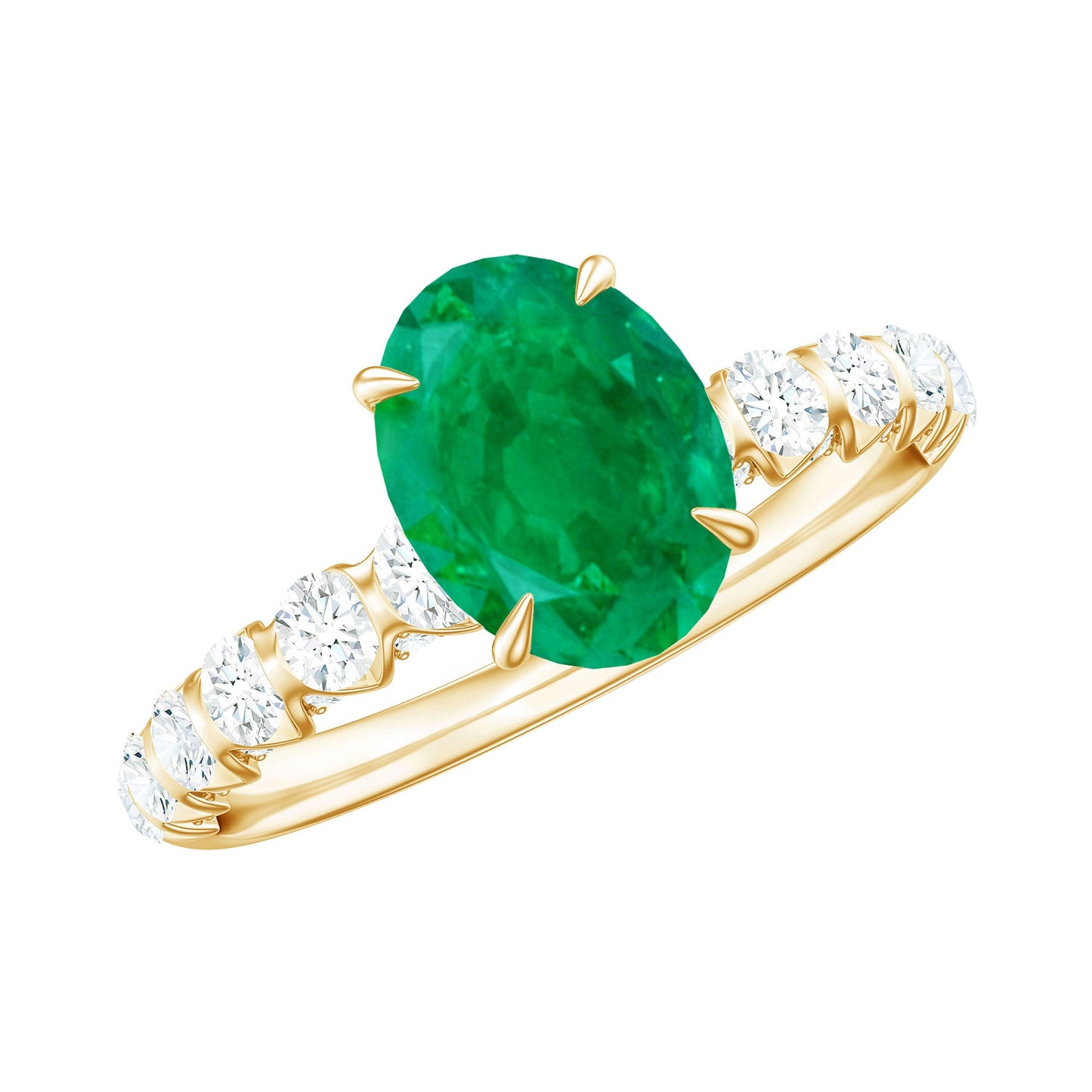 Natural 1.2 Carat Emerald Oval Engagement Ring with Diamond Side Stones