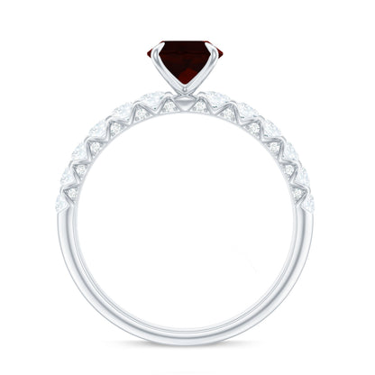 Certified Natural Garnet Oval Engagement Ring with Diamond Side Stones