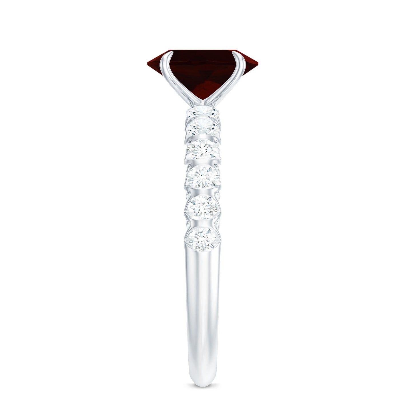 Certified Natural Garnet Oval Engagement Ring with Diamond Side Stones