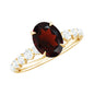 Certified Natural Garnet Oval Engagement Ring with Diamond Side Stones