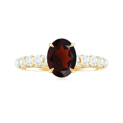Certified Natural Garnet Oval Engagement Ring with Diamond Side Stones