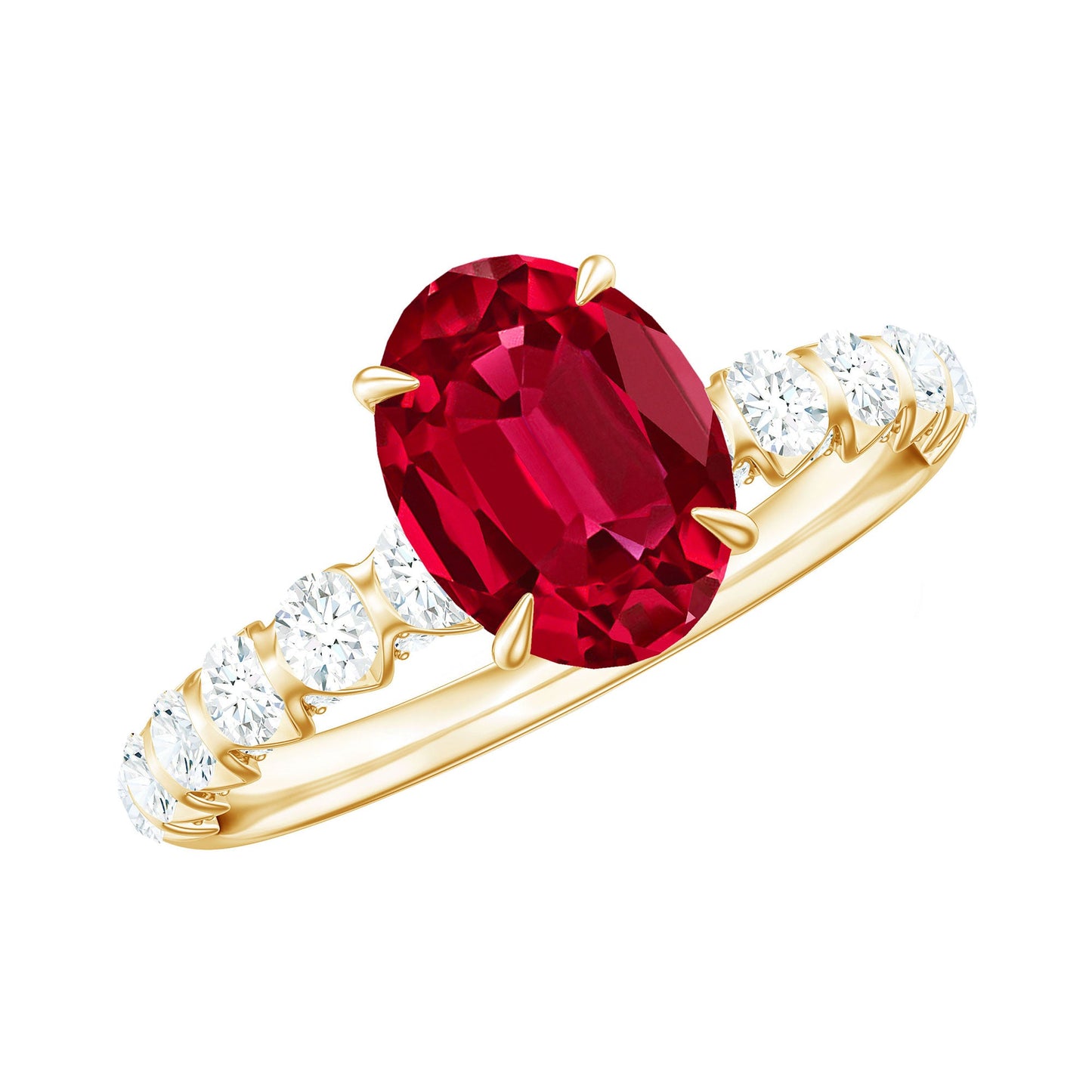 Certified 1.5 Carat Lab Grown Ruby Oval Engagement Ring with Diamond