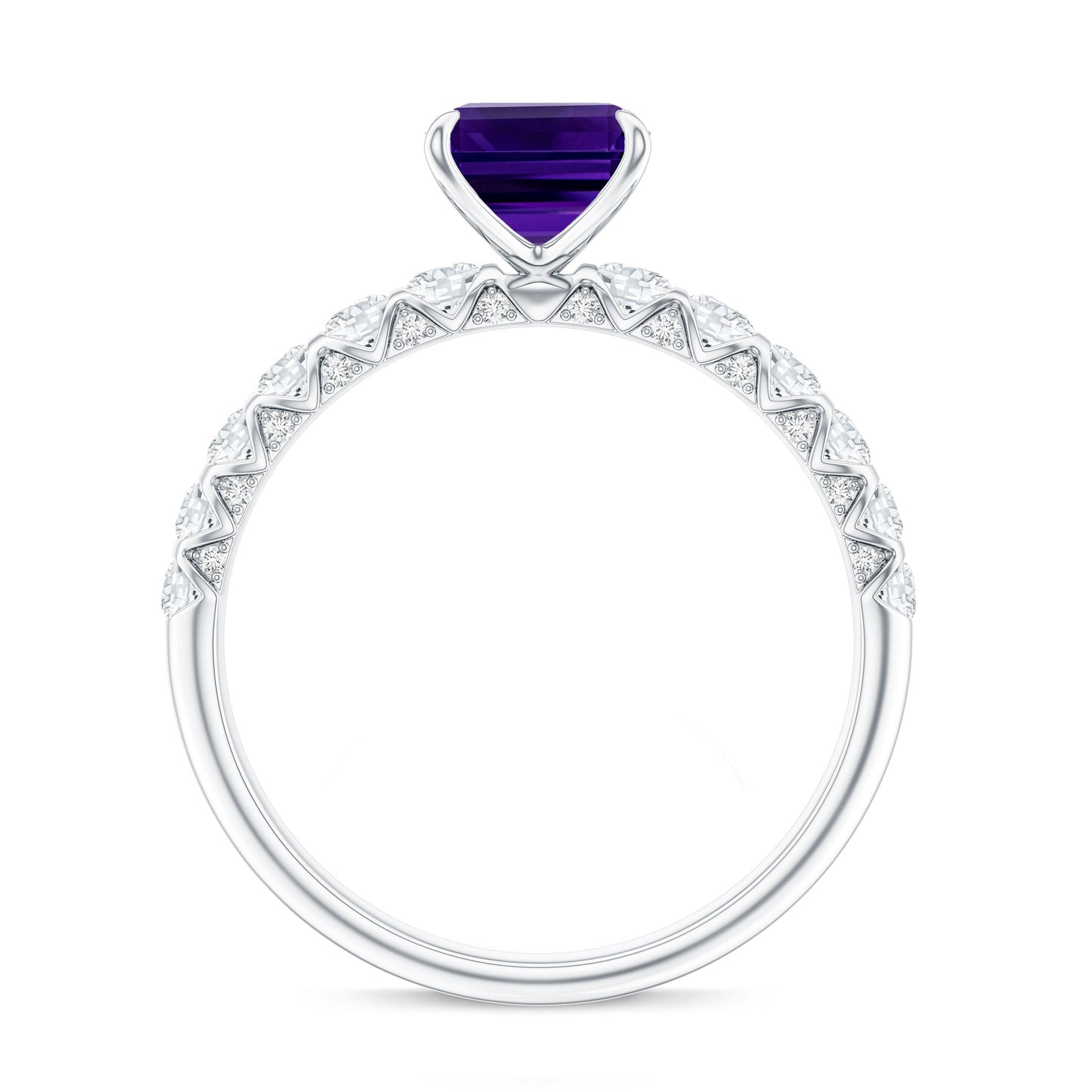 Real 1.4 Carat Amethyst Emerald Cut Engagement Ring with Diamond