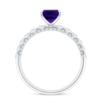 Real 1.4 Carat Amethyst Emerald Cut Engagement Ring with Diamond