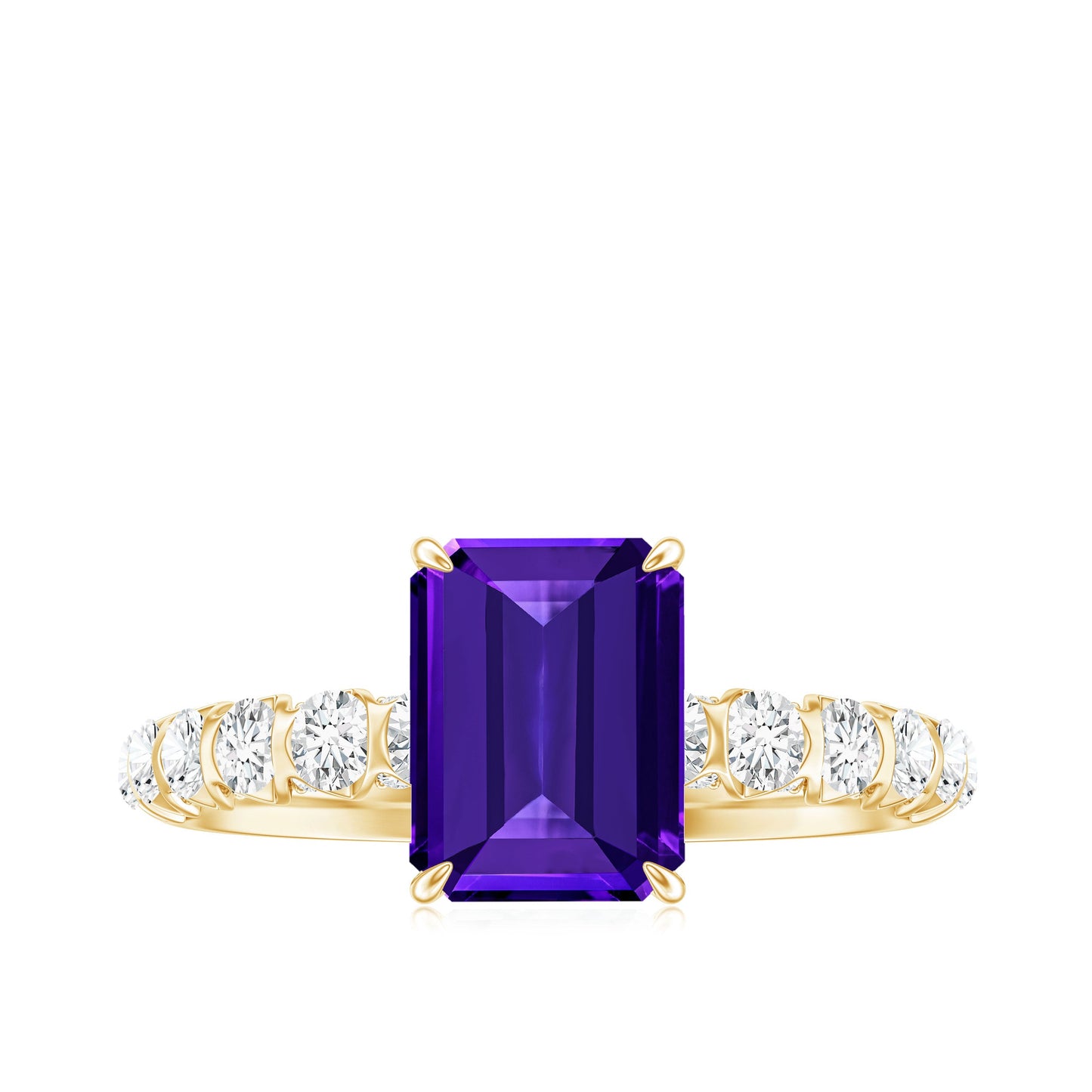 Real 1.4 Carat Amethyst Emerald Cut Engagement Ring with Diamond