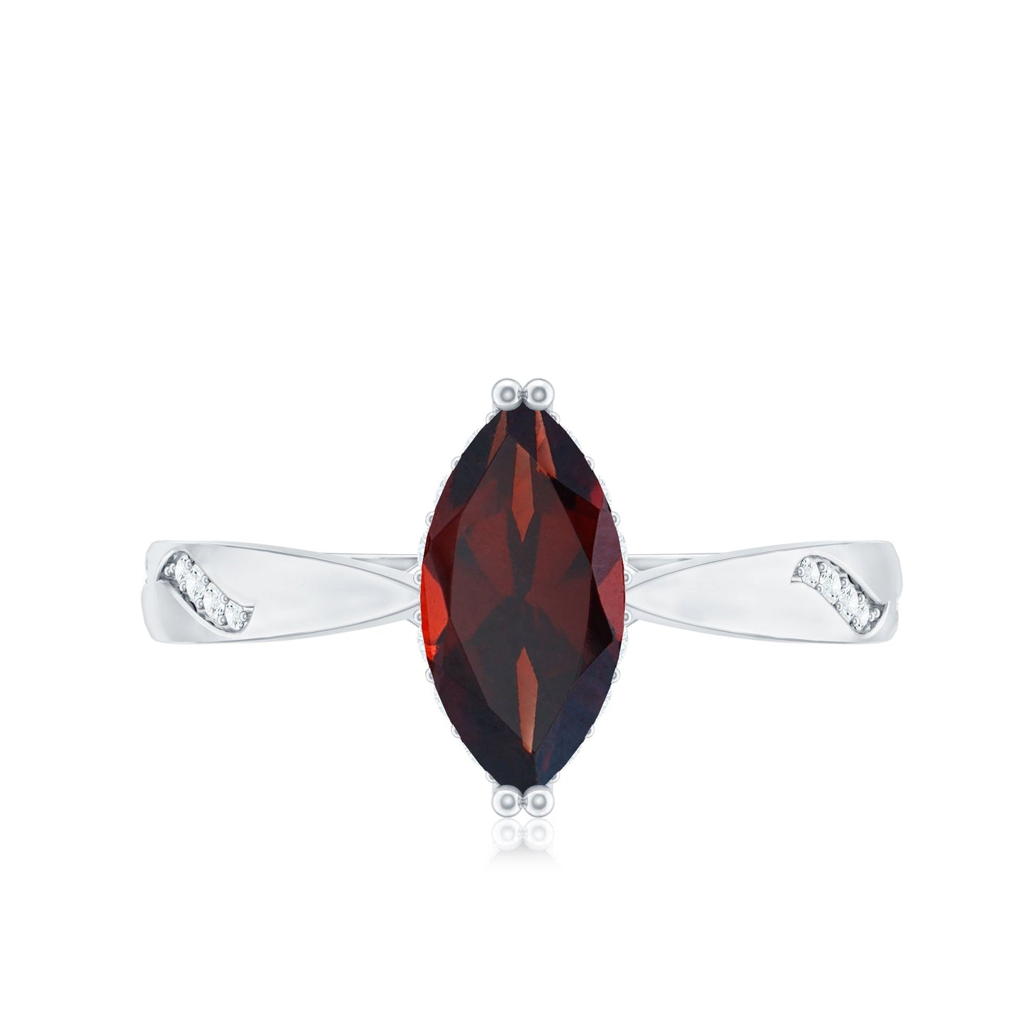Natural Solitaire Garnet Marquise Engagement Ring with Diamond