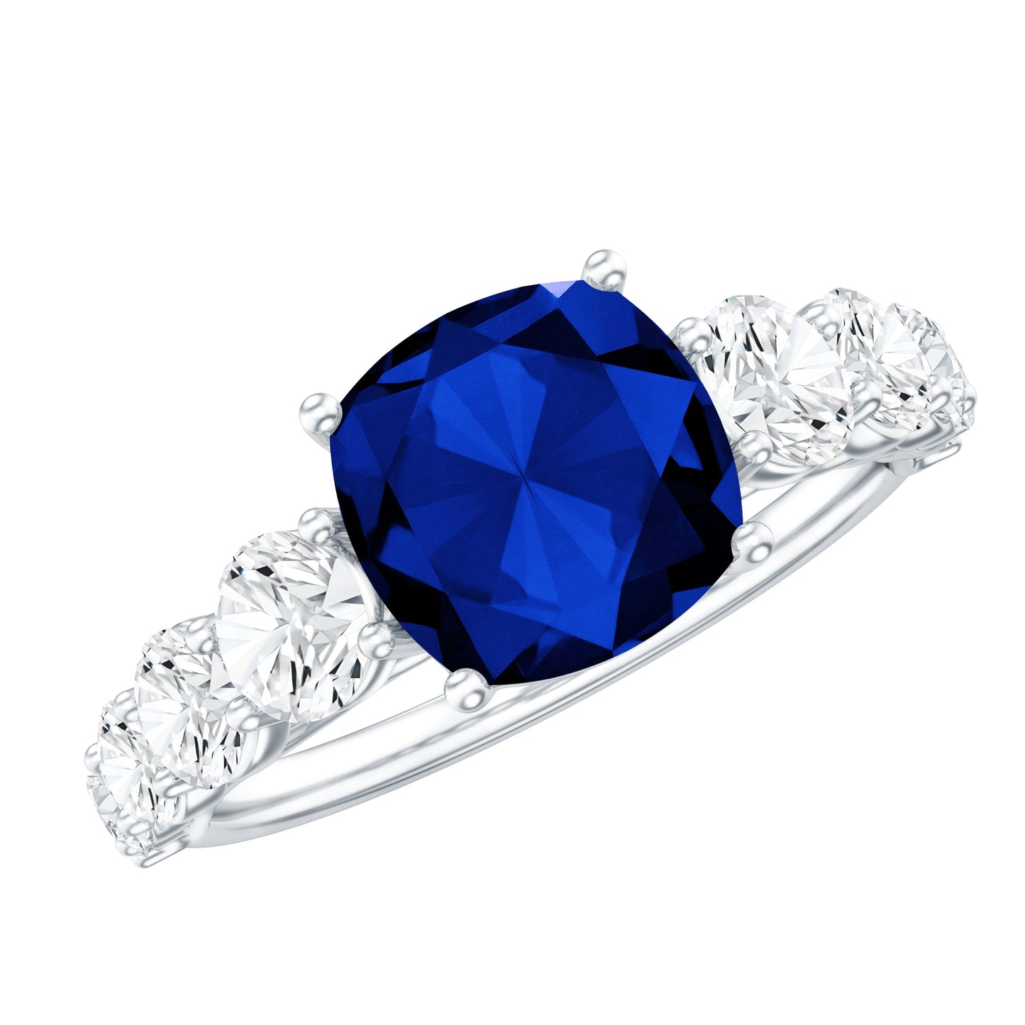 Certified 2.75 Carat Lab Grown Blue Sapphire Cushion Cut Engagement Ring with Moissanite