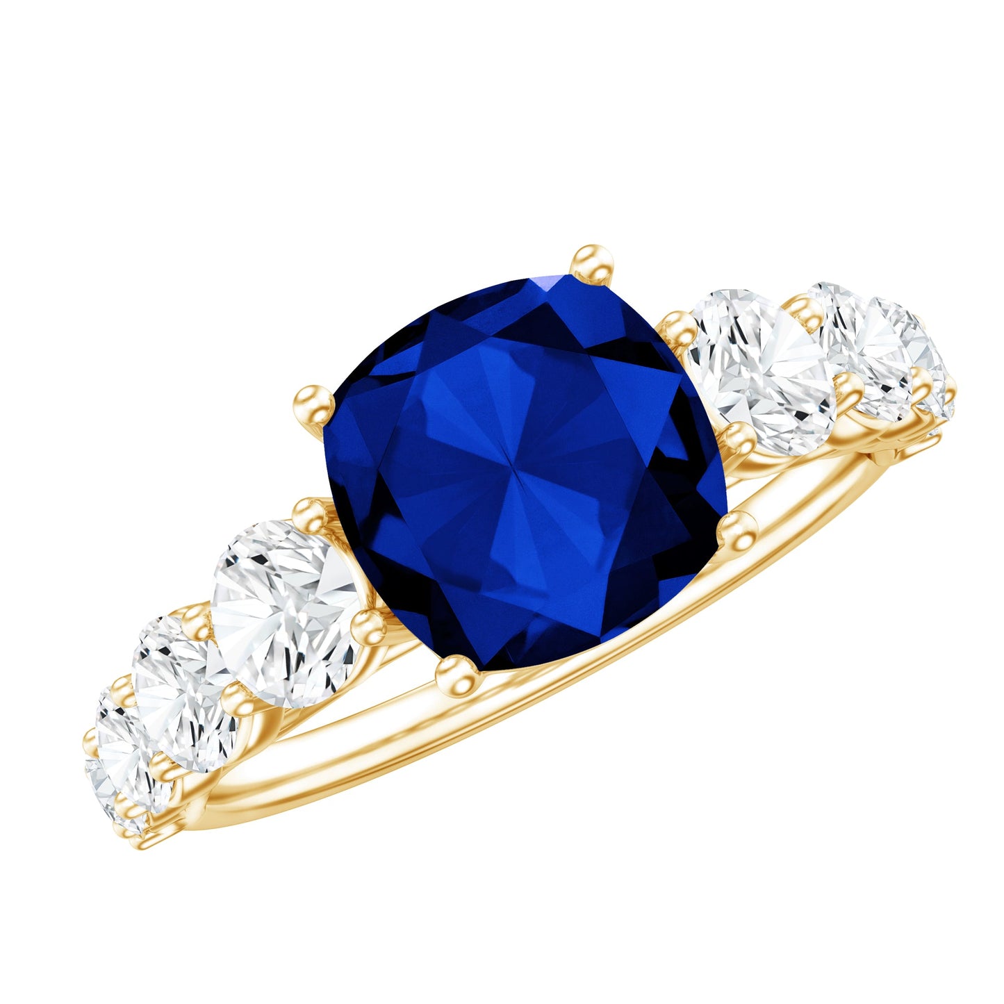 Certified 2.75 Carat Lab Grown Blue Sapphire Cushion Cut Engagement Ring with Moissanite