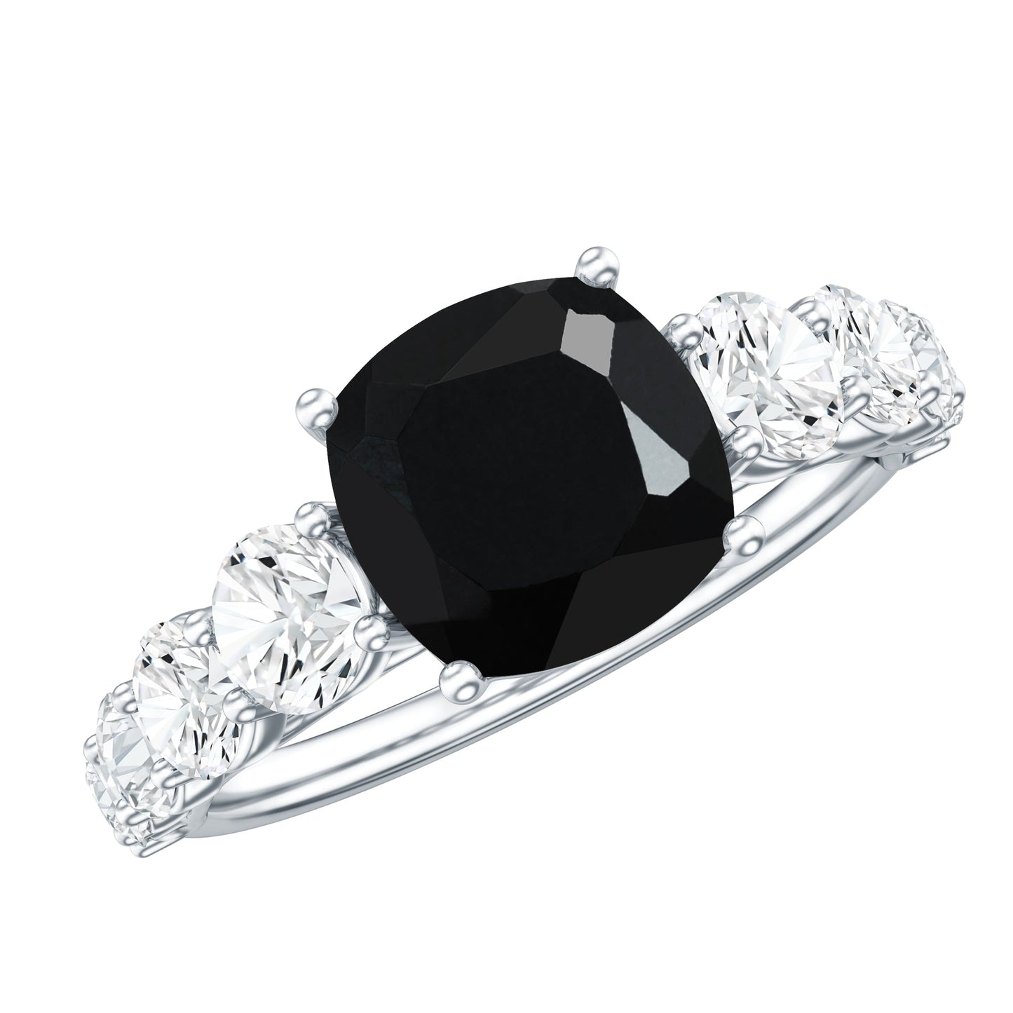 Certified 2.8 Carat Lab Grown Black Diamond Cushion Cut Engagement Ring with Moissanite