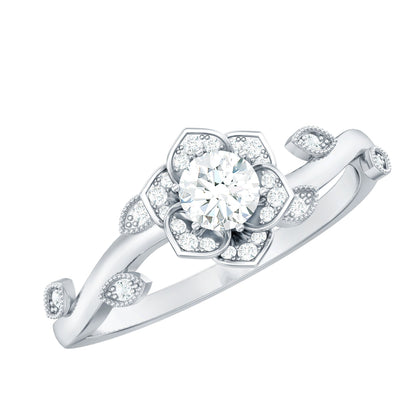Natural Diamond Flower Engagement Ring For Women