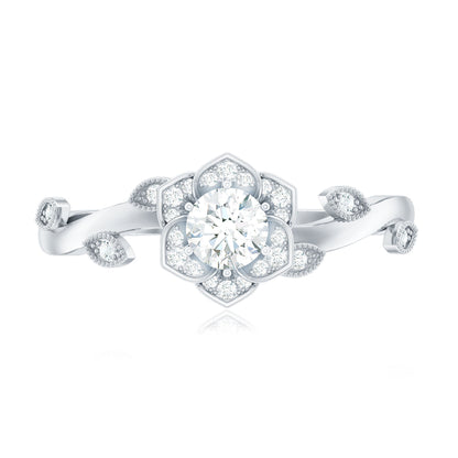 Natural Diamond Flower Engagement Ring For Women
