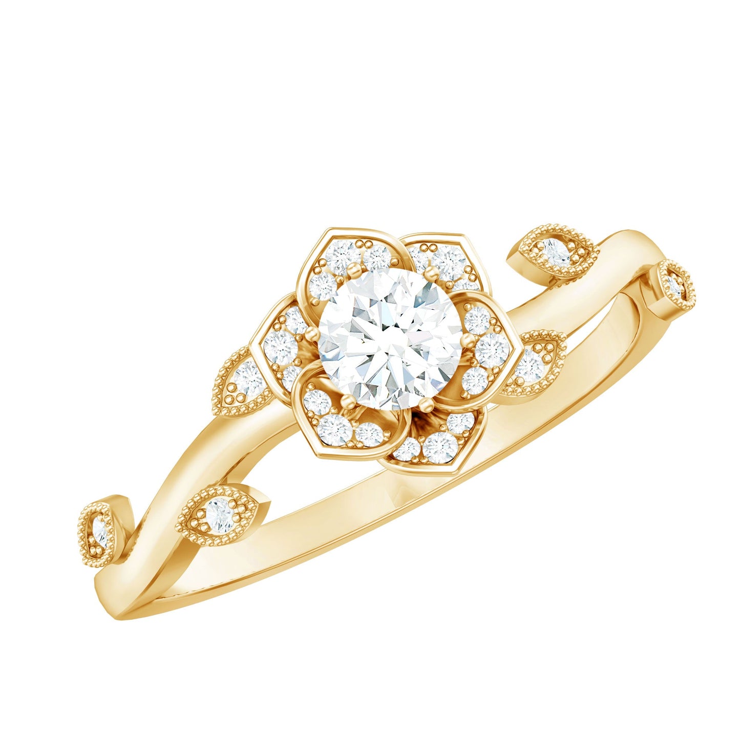 Natural Diamond Flower Engagement Ring For Women