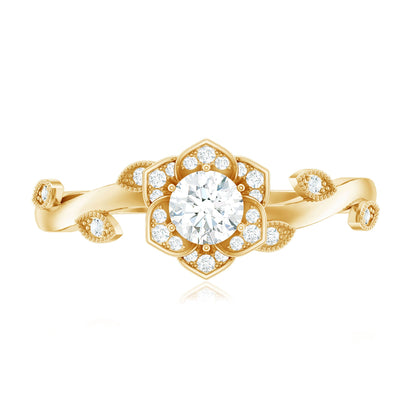Natural Diamond Flower Engagement Ring For Women
