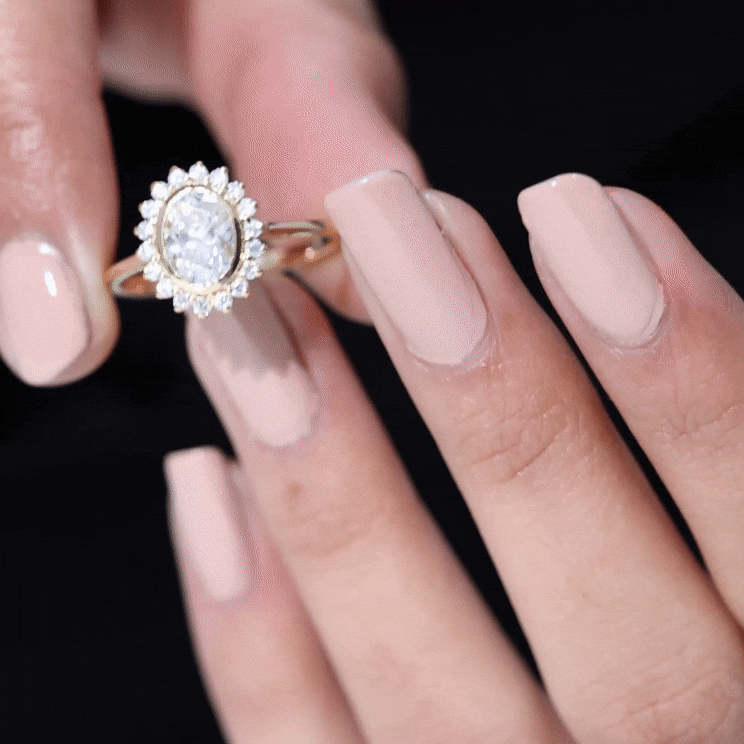 Oval Halo Engagement Ring with Moissanite