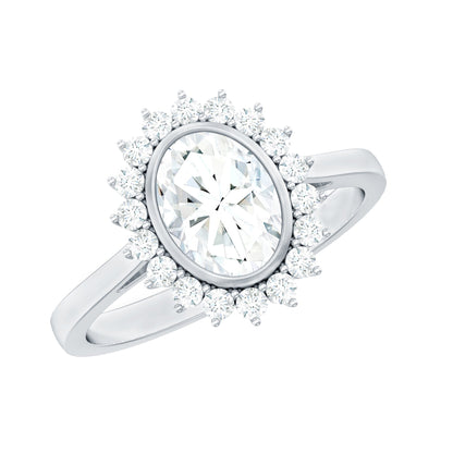 Oval Halo Engagement Ring with Moissanite