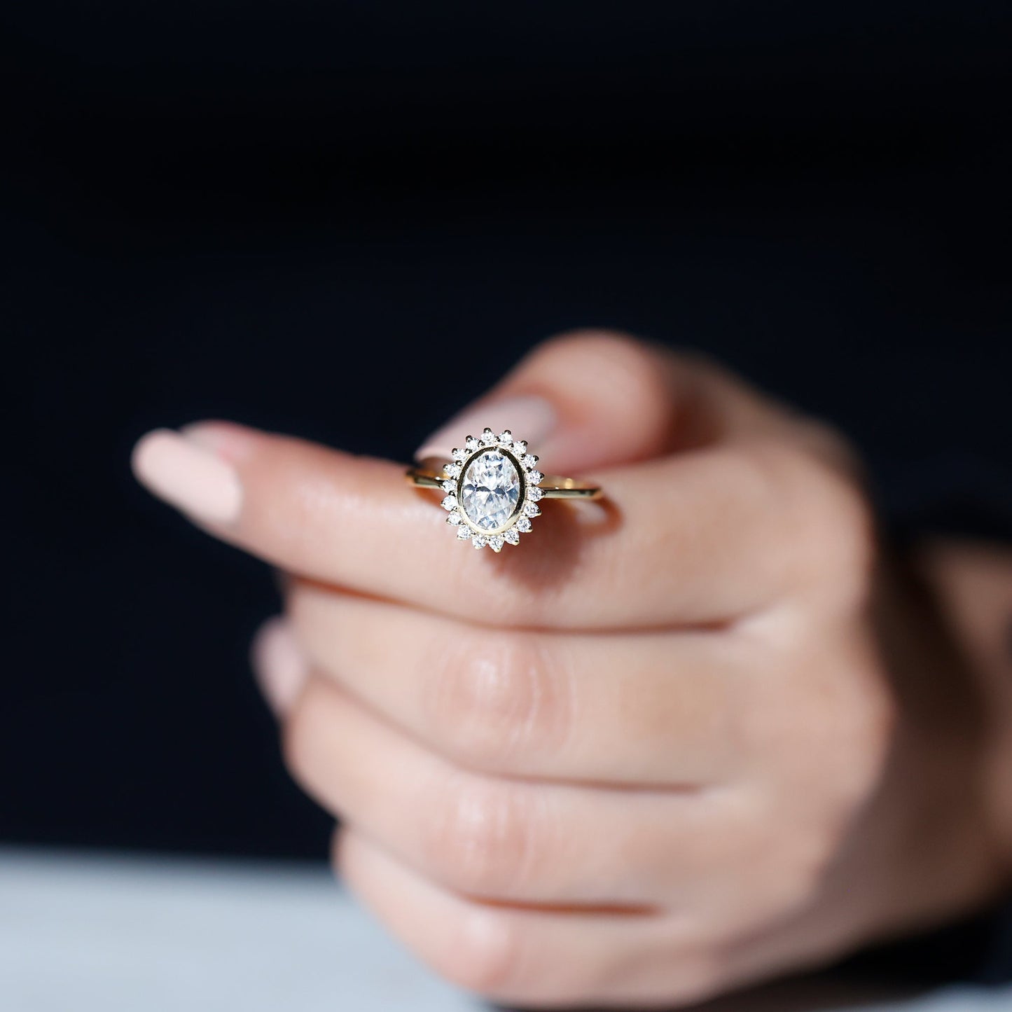 Oval Halo Engagement Ring with Moissanite