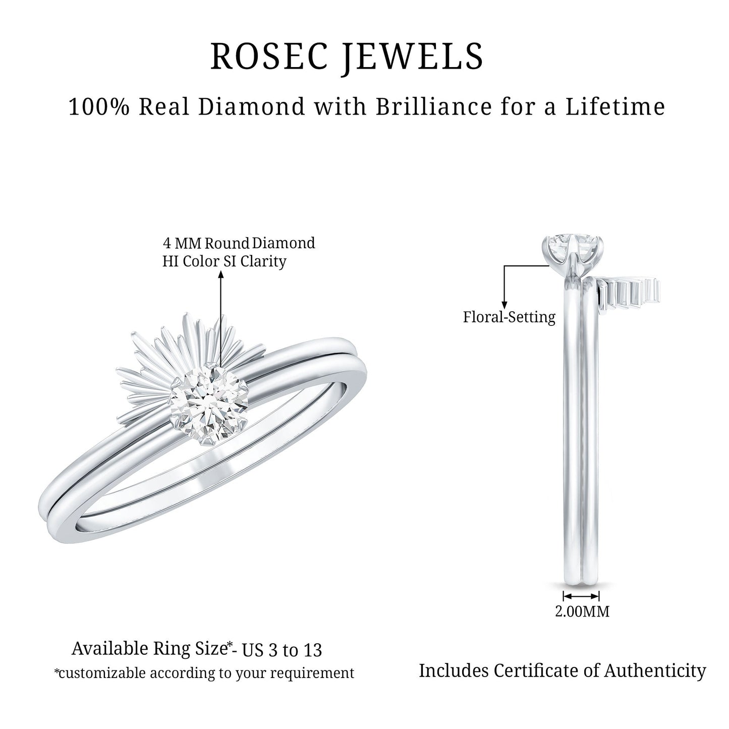Certified Natural Diamond Promise Ring with Sunburst Enhancer