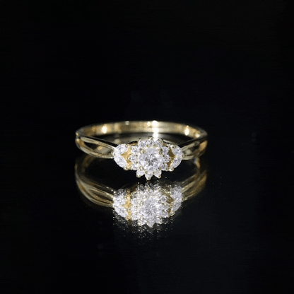 Diamond Flower Engagement Ring with Split Shank