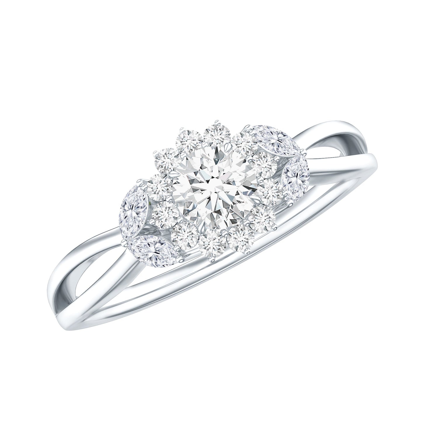 Diamond Flower Engagement Ring with Split Shank