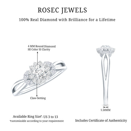 Diamond Flower Engagement Ring with Split Shank