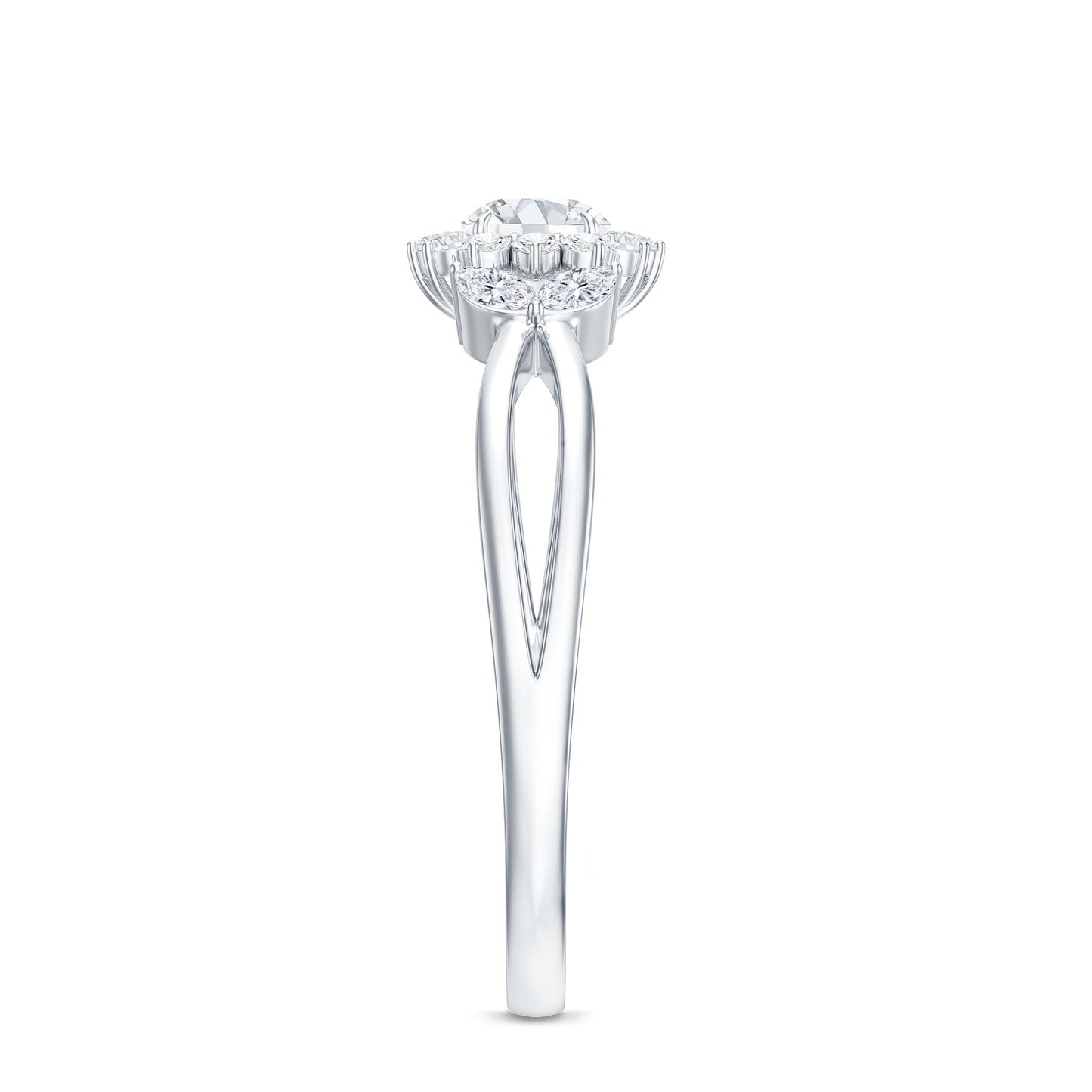 Diamond Flower Engagement Ring with Split Shank