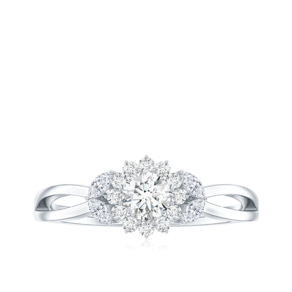 Diamond Flower Engagement Ring with Split Shank