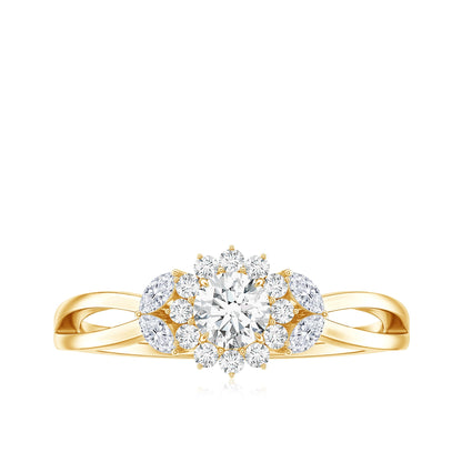 Diamond Flower Engagement Ring with Split Shank