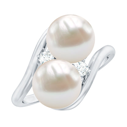 Freshwater Pearl Toi Et Moi Engagement Ring with Diamond