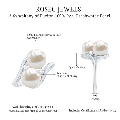 Freshwater Pearl Toi Et Moi Engagement Ring with Diamond