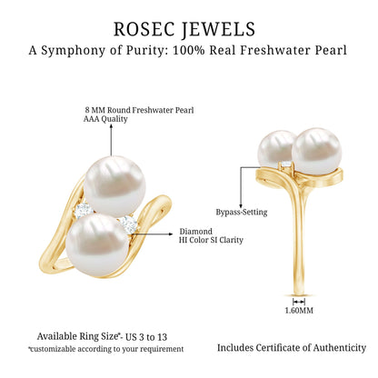 Freshwater Pearl Toi Et Moi Engagement Ring with Diamond