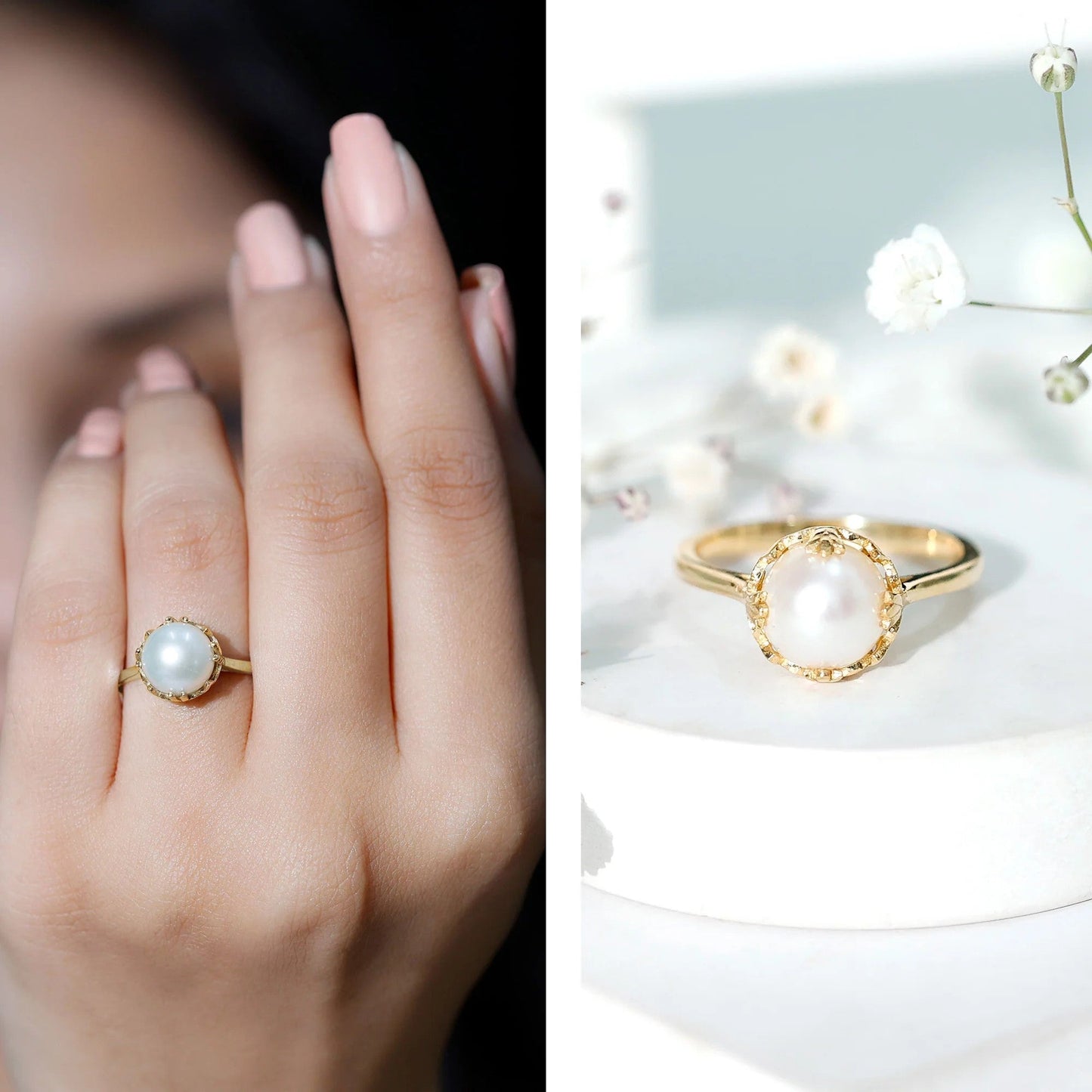 Cultured 7.4 Carat Freshwater Pearl Solitaire Engagement Ring