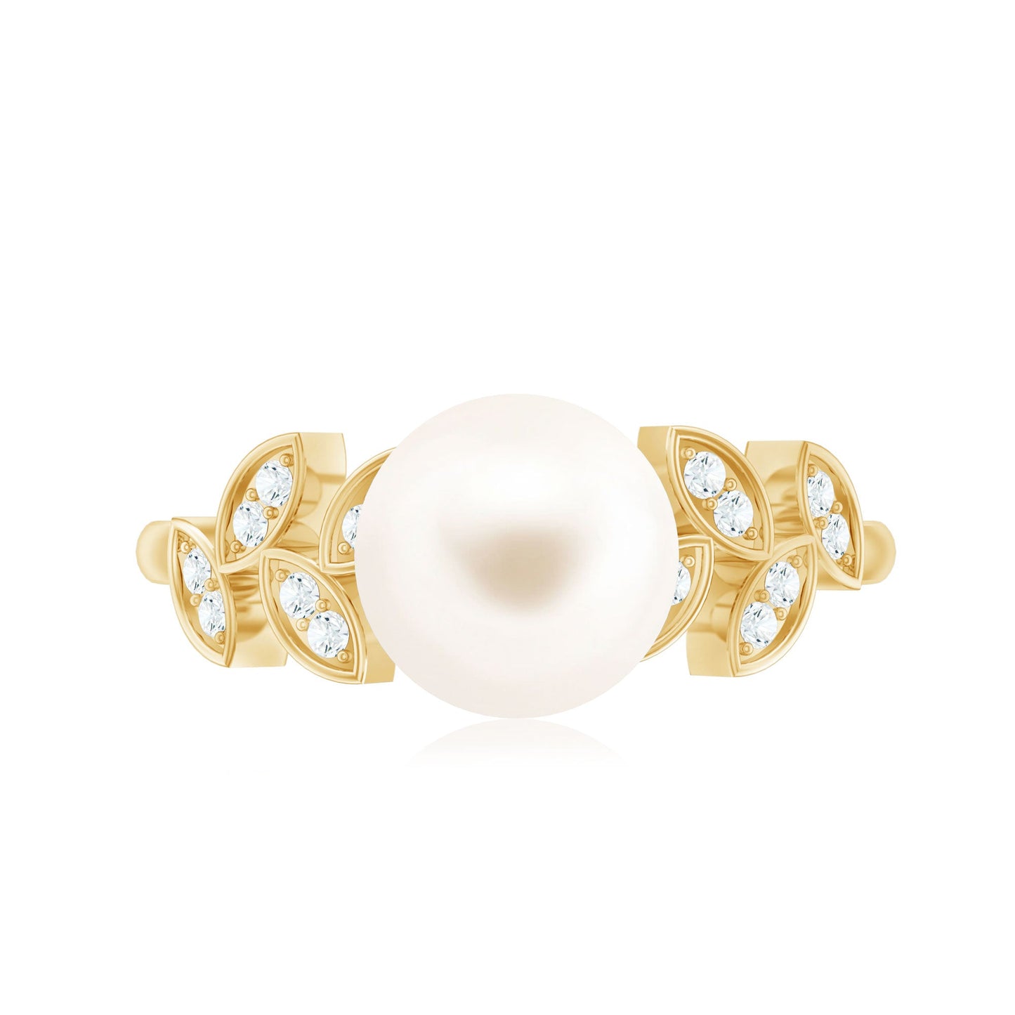 Freshwater Pearl Solitaire Engagement Ring with Diamond Leaf Shank